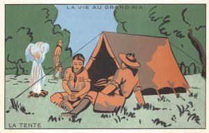 FRANCE CAMPING BOY SCOUTS POSTCARD (c. 1920s)