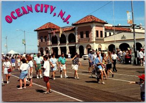 Throngs Of Vacationers Ocean City New Jersey NJ Boardwalk Music Pier Postcard