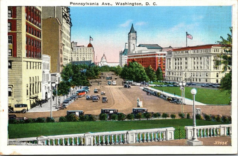 Vtg 1920s Pennsylvania Avenue Washington DC White Border Postcard