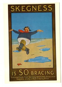 Skegness is SO Bracing, Fisherman Skipping on Beach, England, Advertising