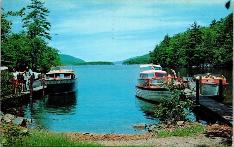 Lake George New York Boating Paradise Docks Chrome Cancel WOB Postcard 