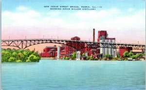 1940s New Cedar Street Bridge Peoria Illinois Postcard