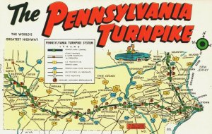 USA The Pennsylvania Turnpike Map Chrome Postcard 08.91 