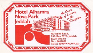 Saudi Arabia Jeddah Hotel Alhambra Nova Park Vintage Luggage Label sk3523