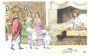 Postcard Elsa Beskow Kort NR 25 Fodelsedagen Family Brings Breafast in Bed W Cat