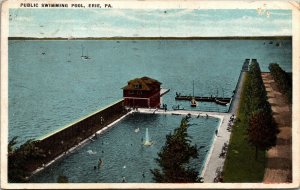 Public Swimming Pool Erie PA Pennsylvania WB Antique Postcard PM Clean Cancel 