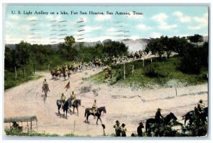 1909 US Light Artillery on a Hike Fort Sam Houston San Antonio Texas TX Postcard