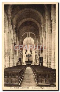 Old Postcard Nieul on l'Autize interior of the Romanesque church