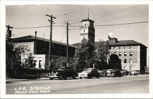 CPR Station Moose Jaw Saskatchewan SK Train Depot c1957 RPPC Postcard G44 *as is