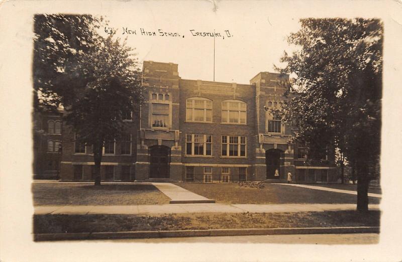 Crestline Ohio~New High School Ready For School Year (Summer Trees) RPPC 1913