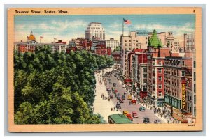 Vintage 1940's Postcard Panoramic View Cars Tremont Street Boston Massachusetts