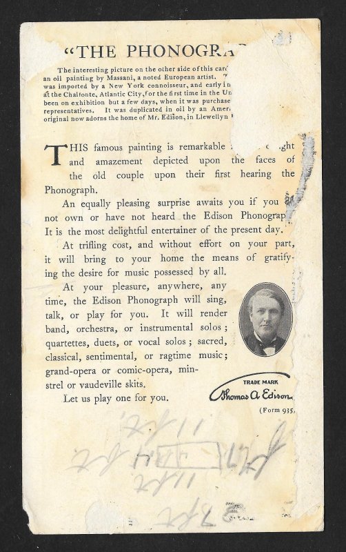 VICTORIAN TRADE CARD Phonograph T Edison