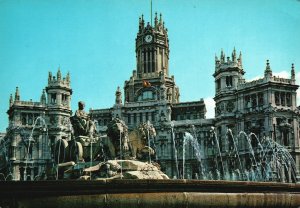 Madrid Plaza De La Cibeles Y Palacio De Communicationes Spain Vintage Postcard