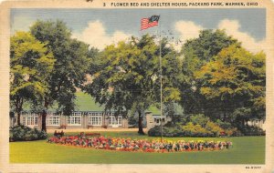 Warren Ohio 1937 Postcard Flower Bed and Shelter House Packard Park