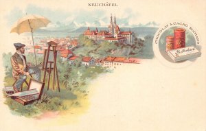 Advertising Chocolat Suchard Switzerland Neuchatel Painter Art postcard B978