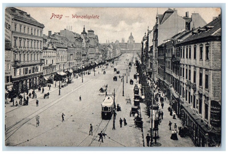 Czech Republic Postcard View of Road in Prague Wenceslas Square c1910