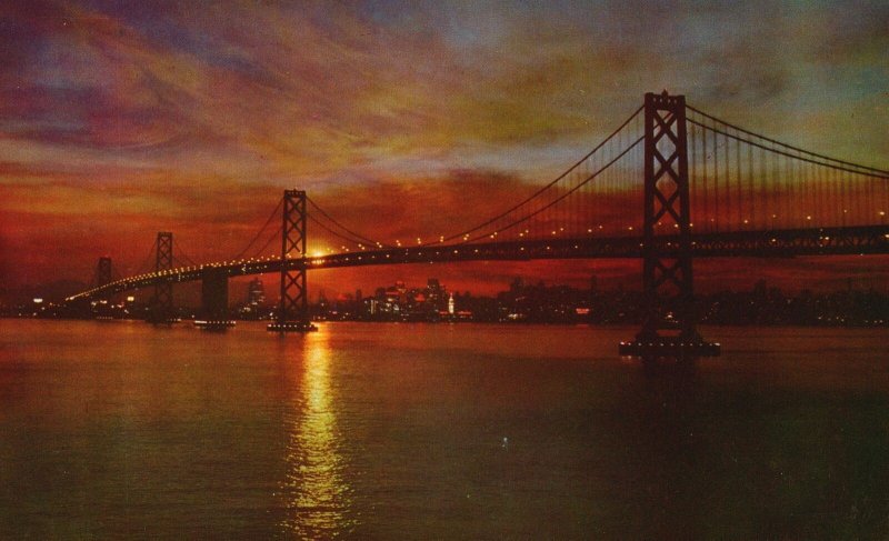 Vintage Postcard Sunset Linking San Francisco & Metropolitan Oakland California