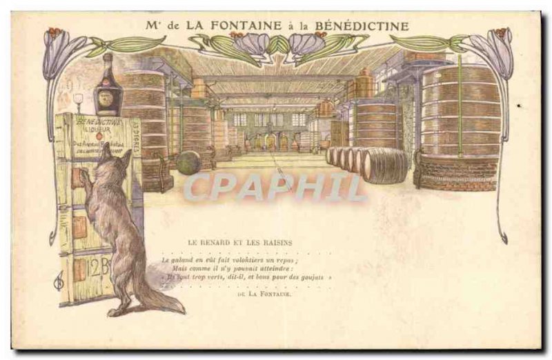 Old Postcard Advertisement La Fontaine the Benedictine The fox and the grapes