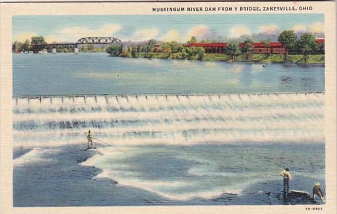 Ohio Zanesville Muskingum River Dam From Y Bridge Curteich