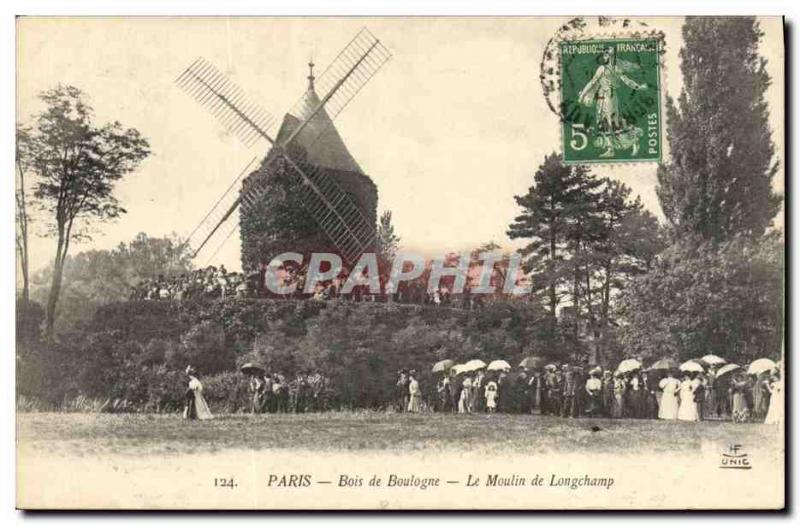 Postcard Old Windmill Paris Bois de Boulogne Longchamp mill