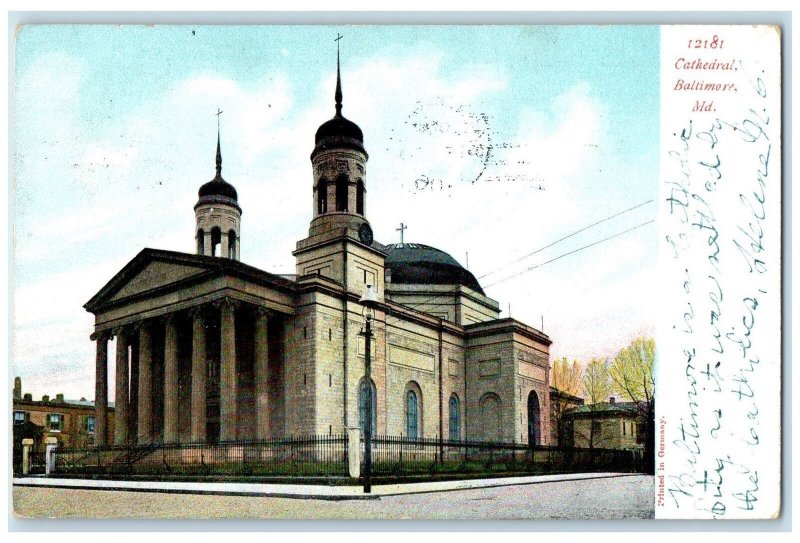 1906 Cathedral Building Tower Fenced Over View Baltimore Maryland MD Postcard