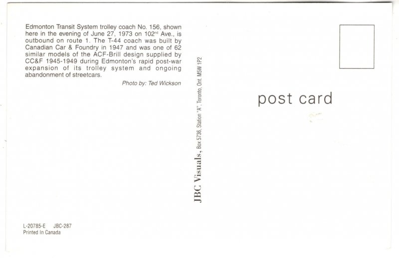 Transit Trolley Coach, 102nd Avenue, Edmonton, Alberta