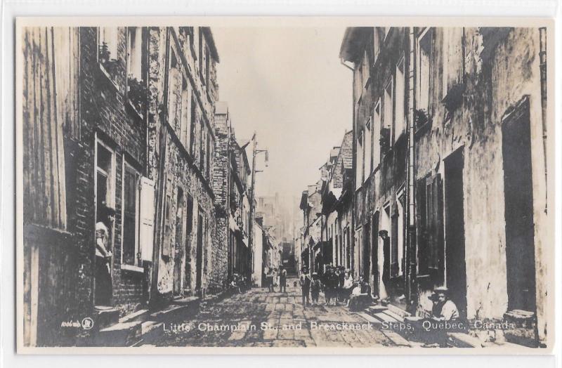 RPPC Photo Postcard 1900's? Little Champlain Street + Brknk Steps Quebec, Canada