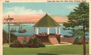 Vintage Postcard 1920's View of Casco Bay From Fort Allen Park Portland Maine ME