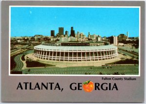 VINTAGE CONTINENTAL SIZE POSTCARD FULTON COUNTY STADIUM ATLANTA GEORGIA