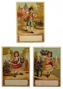 Charming Original Antique Victorian Trade Card Lot of (3) Children American Flag