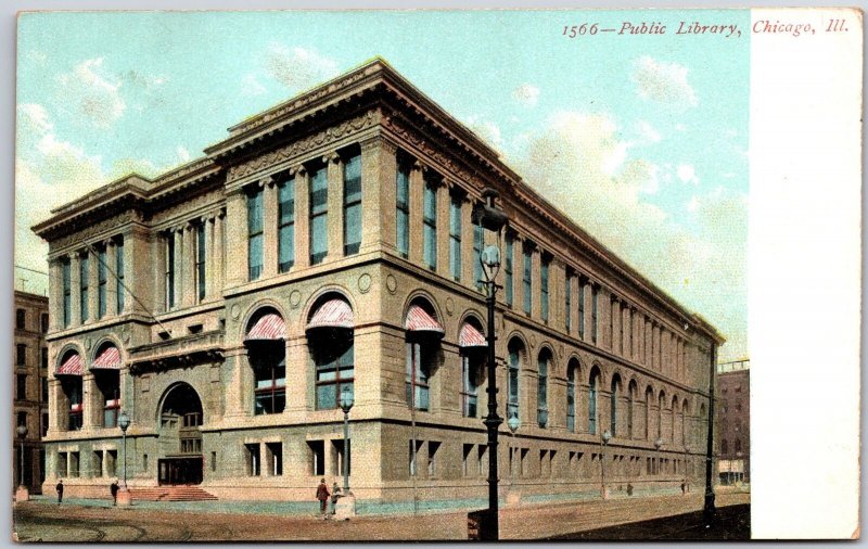 1910's Public Library Chicago Illinois IL Building Posted Postcard
