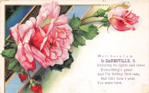 Zanesville Ohio 1909 Postcard Roses Here I Am Greetings