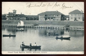 h2388 - ALLANDALE Ontario Postcard 1910 GTR Train Station. Sent to Belgium