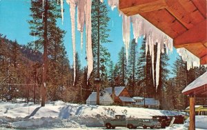 CAMP ANGELUS, CA California  GLEN LODGE In Winter~Icicles  ROADSIDE Postcard