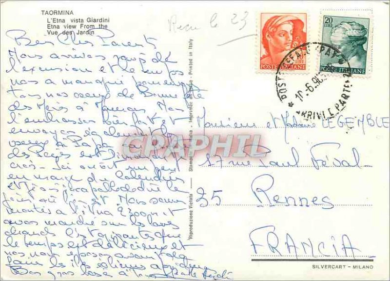 Old Postcard Taormina Etna Giardini vista