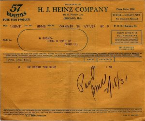 1931 H.J. HEINZ COMPANY CHICAGO ILL WESTERN AVE STATEMENT INVOICE 35-51