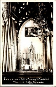 RPPC Interior St. Mary's Church Virginia City NV Vintage Postcard U01