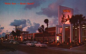 Vintage Postcard Night Scene Along Luxurious Motel Row Miami Beach Florida Fla.