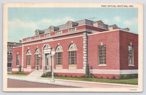 Linen~Front of US Post Office Whiting Indiana~Vintage Postcard