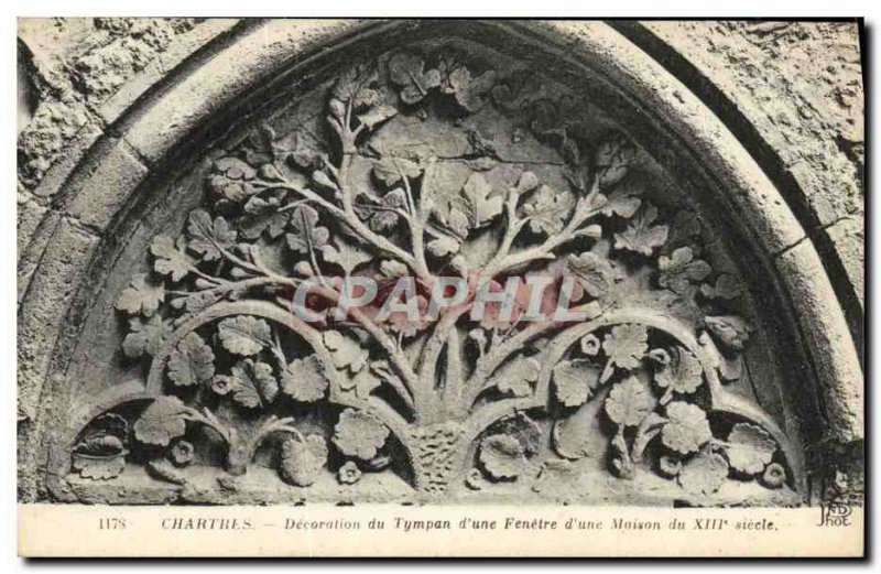Old Postcard Cathedral of Chartres Decoration of Eardrum of the Window of a h...