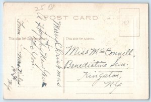 Christmas Postcard Houses Mill Windmill Winter Scene Embossed c1910's Antique