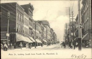 Mansfield OH Main St. South From Fourth c1905 Postcard