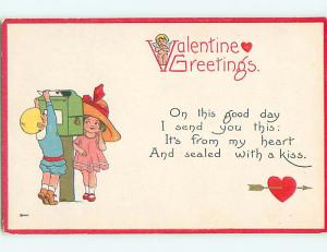 Divided-Back valentine GIRL WATCHES BOY MAIL A LETTER r4055