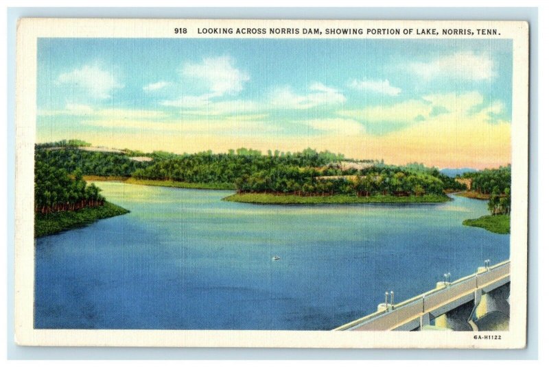 Norris Tennessee TN, Looking Across Norris Dam Showing Portion Lake Postcard 