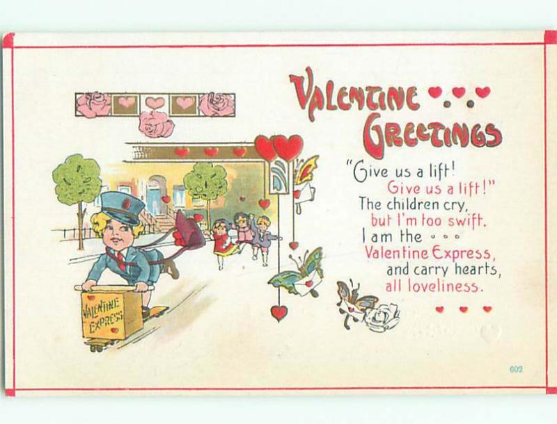 Pre-Linen GIRLS CHASE AFTER CUPID ON VALENTINE EXPRESS SKATEBOARD J1096