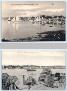 2 Postcards BOOTHBAY HARBOR, Maine ME ~ Lobster Pots WATERFRONT Sailboats c1940s