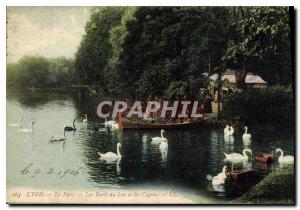 Old Postcard Lyon Park The Banks Lake and Swans