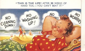 Tthis is the life! After 5o weeks.. Humorous Bamforth Seaside Comic PC # 1145