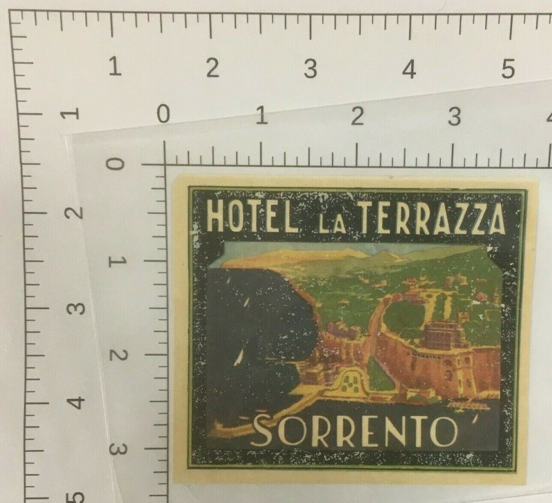 Hotel La Terrazza Sorrento Italy Luggage Label Vtg Sticker Stamp Poster  