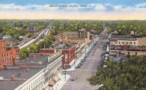 Broad Street Elyria Ohio 1940s linen postcard